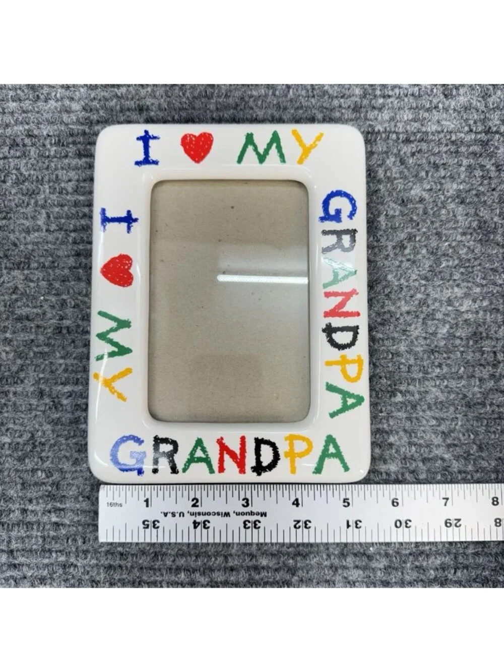 I Love My Grandpa Ceramic Picture Frame Heart Crayon Vintage 3.5” X 5” White 90s